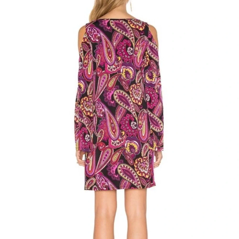 Trina Turk Cold Shoulder Long Flare Bell Sleeve Mini Dress